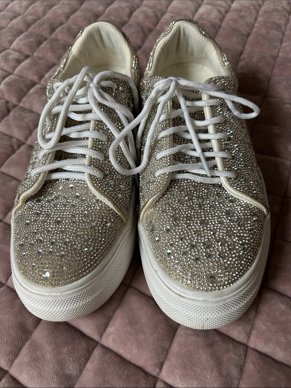 Rhinestone Embellished Platform Sneakers - Silver